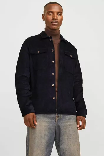 Jack & Jones Μακρυμάνικo Κοτλέ Πουκάμισο Κανονική Γραμμή Μαύρο