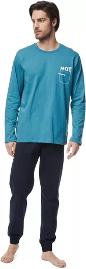 Minerva Χειμερινή Ανδρική Πιτζάμα Βαμβακερή Μπλε