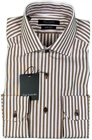 Guy Laroche Ανδρικό Πουκάμισο Μακρυμάνικo Ριγέ Καφέ