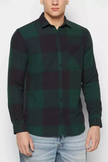 Jack & Jones Jorowen Μακρυμάνικo Βαμβακερό Πουκάμισο σε Στενή Γραμμή Καρό Πράσινο