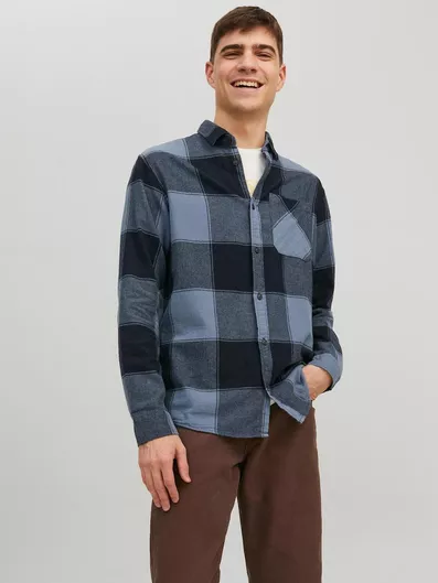Jack & Jones Jorowen Μακρυμάνικo Βαμβακερό Πουκάμισο σε Κανονική Γραμμή Καρό Navy Μπλε