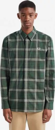 Fred Perry Μακρυμάνικo Βαμβακερό Πουκάμισο σε Κανονική Γραμμή Καρό Πράσινο