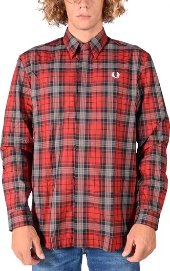 Fred Perry Μακρυμάνικo Βαμβακερό Πουκάμισο σε Κανονική Γραμμή Καρό Κόκκινο
