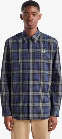 Fred Perry Μακρυμάνικo Βαμβακερό Πουκάμισο σε Κανονική Γραμμή Καρό Navy Μπλε