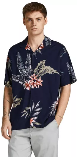 Jack & Jones Κοντομάνικο Πουκάμισο σε Κανονική Γραμμή Floral navy