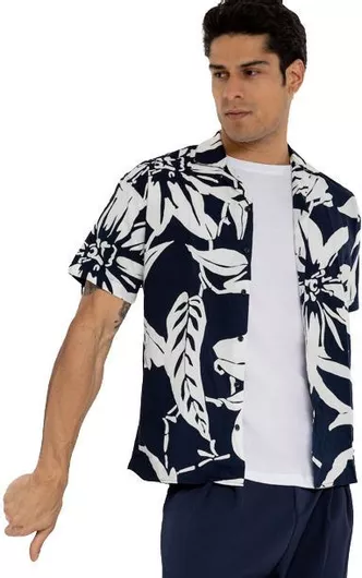 Κοντομάνικο Πουκάμισο σε Φαρδιά Γραμμή Floral Navy Blazer