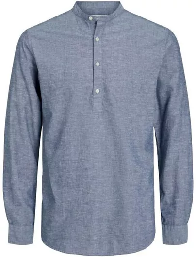 Jack & Jones Μακρυμάνικo Τζιν Πουκάμισο σε Στενή Γραμμή ΓΑΛΑΖΙΟ