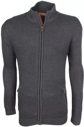 Double Ανδρική Ζακέτα Πλεκτή Γκρι