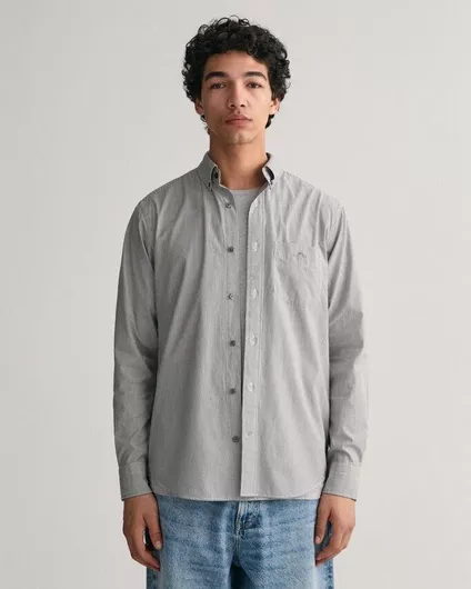 Gant Μακρυμάνικo Βαμβακερό Πουκάμισο σε Κανονική Γραμμή Ριγέ Μαύρο