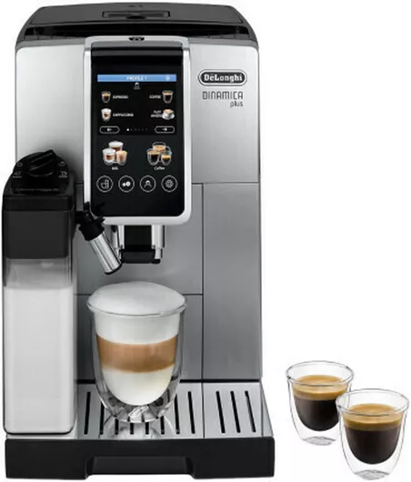 De'Longhi Dinamica Plus Αυτόματη Μηχανή Espresso 1450W Πίεσης 15bar για Cappuccino με Μύλο Άλεσης Ασημί
