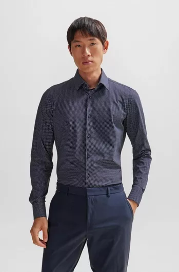 Hugo Boss Μακρυμάνικo Πουκάμισο σε Στενή Γραμμή Σκούρο Μπλε