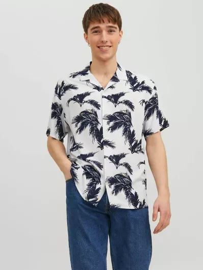 Jack & Jones Κοντομάνικο Πουκάμισο σε Φαρδιά Γραμμή Floral Λευκό