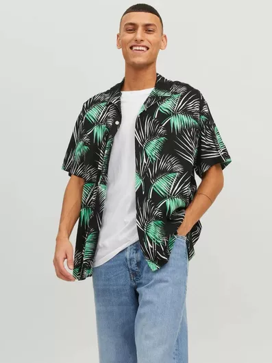 Jack & Jones Κοντομάνικο Πουκάμισο Φαρδιά Γραμμή Floral Navy Blue