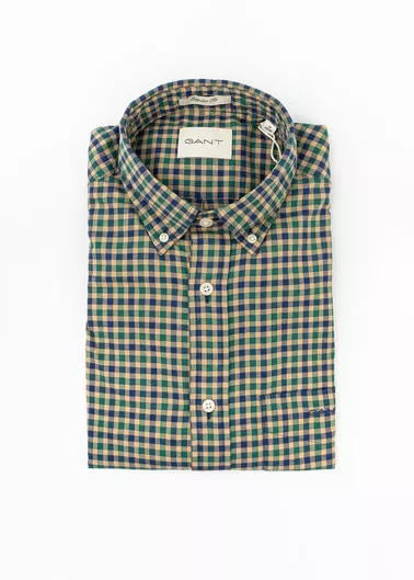Gant Μακρυμάνικo Βαμβακερό Πουκάμισο σε Κανονική Γραμμή Καρό Deep Forest Green