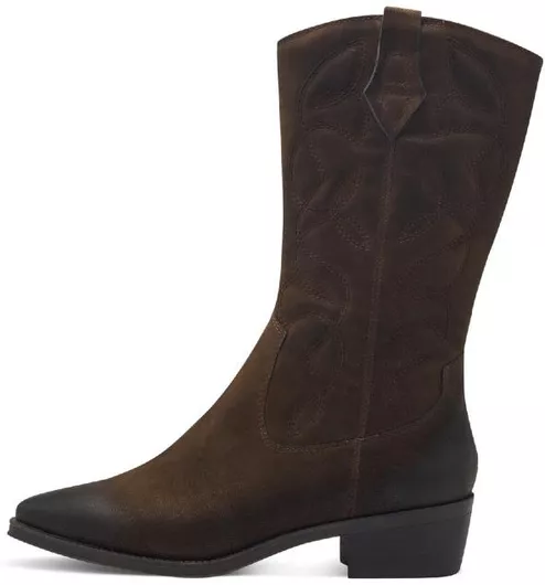 Marco Tozzi Δερμάτινα Γυναικεία Μποτάκια Cowboy Καφέ