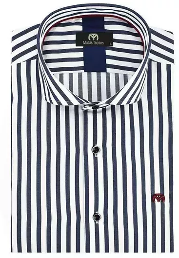 Makis Tselios Fashion Μακρυμάνικo Πουκάμισο σε Κανονική Γραμμή Ριγέ Μπλε