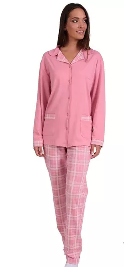 Lydia Creations Χειμερινό Γυναικείο Σετ Πιτζάμας Βαμβακερό Ρόζ