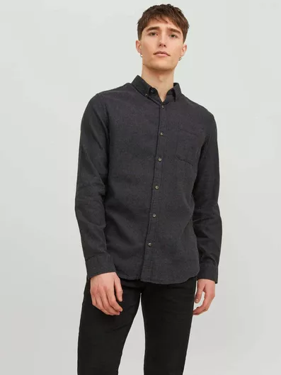 Jack & Jones Μακρυμάνικo Φανελένιο Πουκάμισο σε Στενή Γραμμή Dark Grey