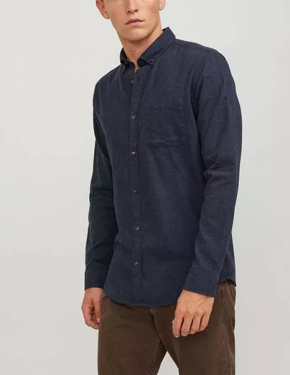 Jack & Jones Μακρυμάνικo Φανελένιο Πουκάμισο σε Στενή Γραμμή Navy Blazer