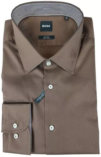 Hugo Boss Ανδρικό Καφέ Μακρυμάνικο Πουκάμισο Slim Fit