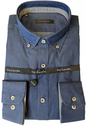Guy Laroche Μακρυμάνικo Τζιν Πουκάμισο σε Κανονική Γραμμή Μπλε