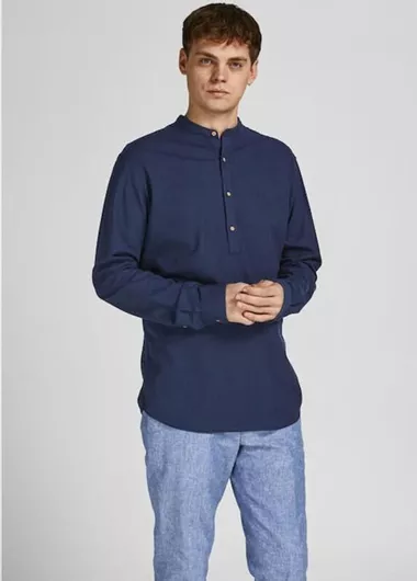 Jack & Jones Μακρυμάνικo Βαμβακερό Πουκάμισο σε Στενή Γραμμή Navy Blazer