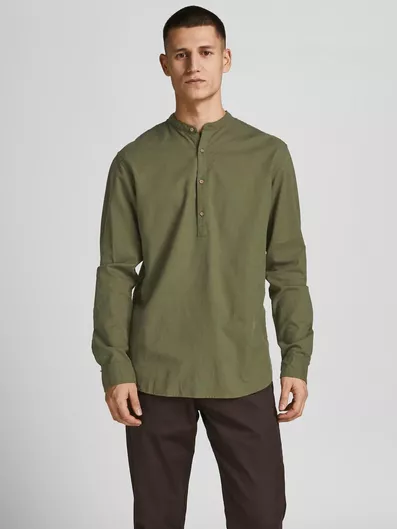 Jack & Jones Μακρυμάνικo Πουκάμισο σε Στενή Γραμμή Χακί