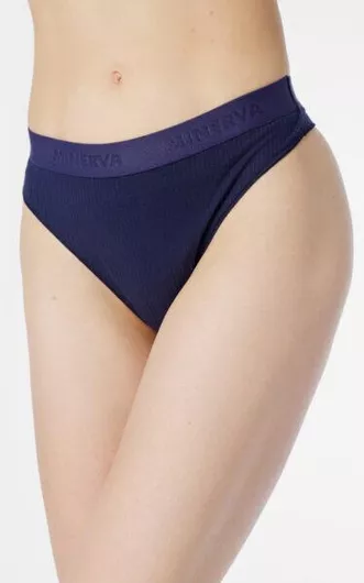 Minerva Cozy Rib Modal Ψηλόμεσο Γυναικείο String Μπλε