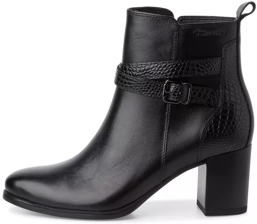 Tamaris Δερμάτινα Γυναικεία Μποτάκια με Μεσαίο Τακούνι Μαύρο