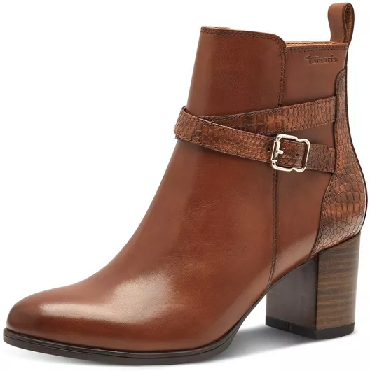 Tamaris Δερμάτινα Γυναικεία Μποτάκια με Μεσαίο Τακούνι Καφέ