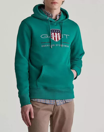 Gant Archive Shield Hoodie με Κουκούλα Πράσινο