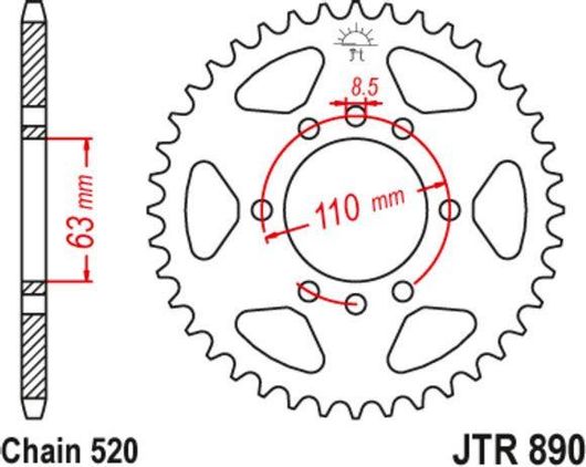 Γρανάζι Πίσω Τροχού JT Sprockets 520 45 Δοντιών από ατσάλι μαύρο - JTR890.45ZBK