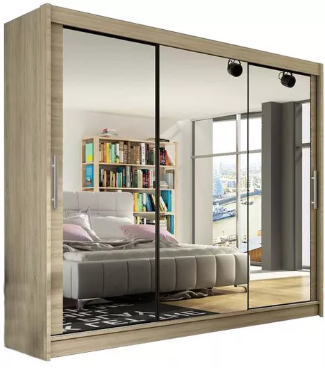 Ντουλάπα Ρούχων Τρίφυλλη Συρόμενη Aston III με Καθρέπτη 250x58x215cm