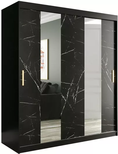 Ντουλάπα Ρούχων Δίφυλλη Συρόμενη Marmur II με Καθρέπτη 180x62x200cm Μαύρη