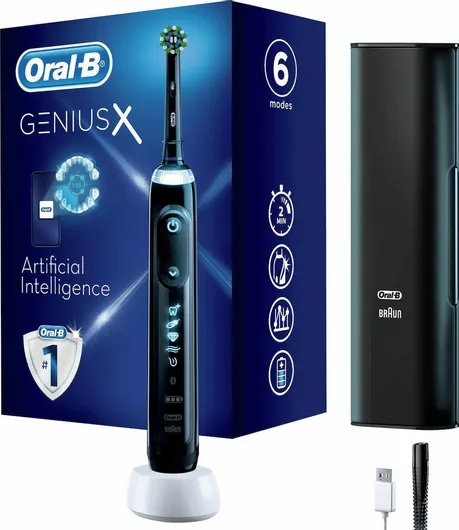 Oral-B Genius X Ηλεκτρική Οδοντόβουρτσα με Χρονομετρητή, Αισθητήρα Πίεσης και Θήκη Ταξιδίου Midnight Black