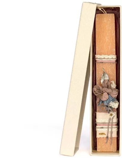 Πασχαλινή Λαμπάδα Geralis Κοντή Πλακέ με Λουλούδι Πορτοκαλί