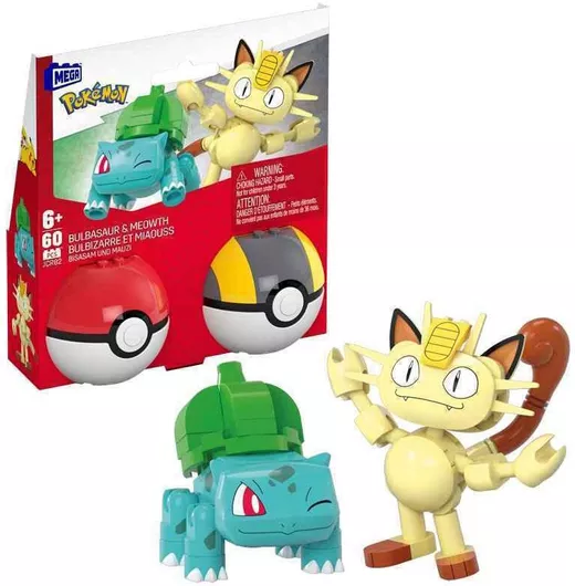Τουβλάκι Mega Bloks Pokeball Bulbasaur & Meowth για 6+ Ετών 60τμχ