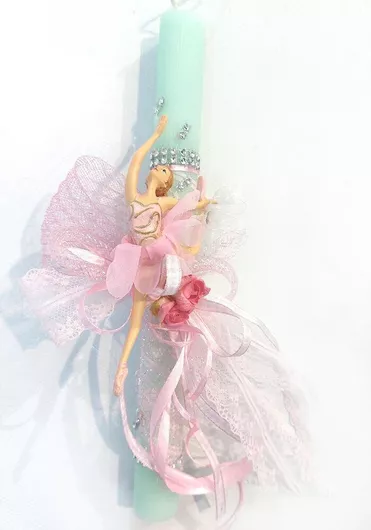 Πασχαλινή Λαμπάδα Domino LB690 Χειροποίητη με Μπαλαρίνα Γαλάζιο