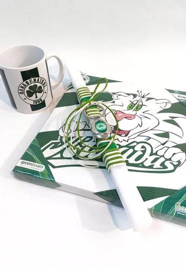 Πασχαλινή Λαμπάδα Domino LP800 με Καδράκι, Κούπα και Μπρελόκ Παναθηναικός Λευκό