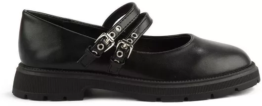 Fshoes Παιδικές Μπαλαρίνες με Ρυθμιζόμενο Μεταλλικό Κούμπωμα από Συνθετικό Δέρμα Μαύρο