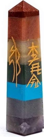 Οβελίσκος 7 Τσάκρα από Φυσικά Ορυκτά με Χαραγμένα Σύμβολα Reiki