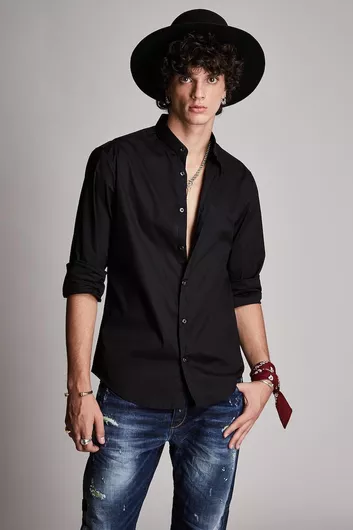 Stefan Fashion Μακρυμάνικo Πουκάμισο σε Στενή Γραμμή Μαύρο