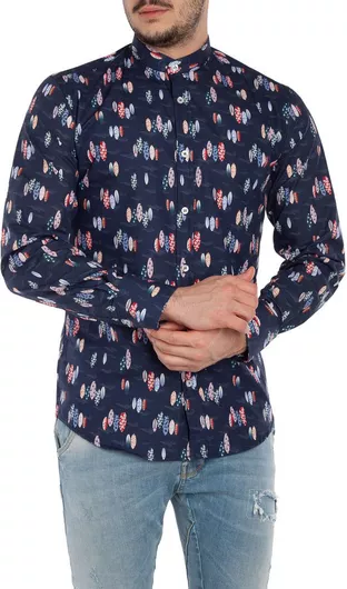 Stefan Fashion Μακρυμάνικo Πουκάμισο σε Στενή Γραμμή Μπλε