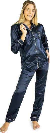 Lydia Creations Χειμερινή Γυναικεία Σατέν Μπλούζα Πιτζάμας Navy Blue