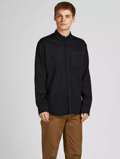 Jack & Jones Μακρυμάνικo Τζιν Πουκάμισο σε Κανονική Γραμμή Μαύρο