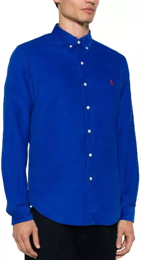 Ralph Lauren Shirt Μακρυμάνικo Κοτλέ Πουκάμισο σε Στενή Γραμμή Μπλε