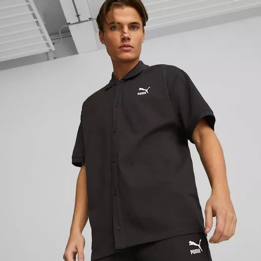 Puma Κοντομάνικο Βαμβακερό Πουκάμισο σε Κανονική Γραμμή Platinum Grey