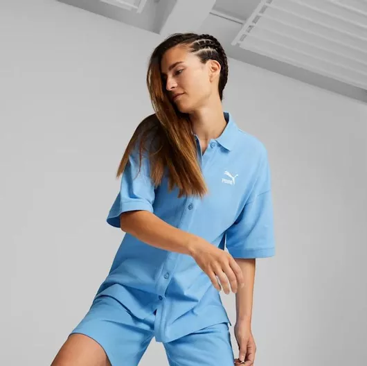 Puma Classics Κοντομάνικο Γυναικείο Πικέ Πουκάμισο Γαλάζιο