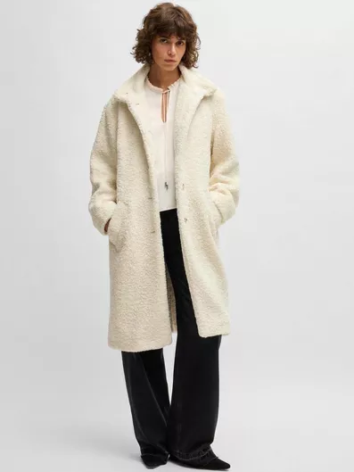 Hugo Boss Μάλλινο Γυναικείο Ιβουάρ Παλτό με Κουμπιά