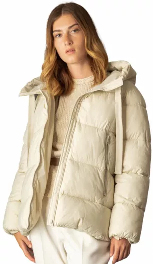 Biston Κοντό Γυναικείο Puffer Μπουφάν για Χειμώνα Μπεζ